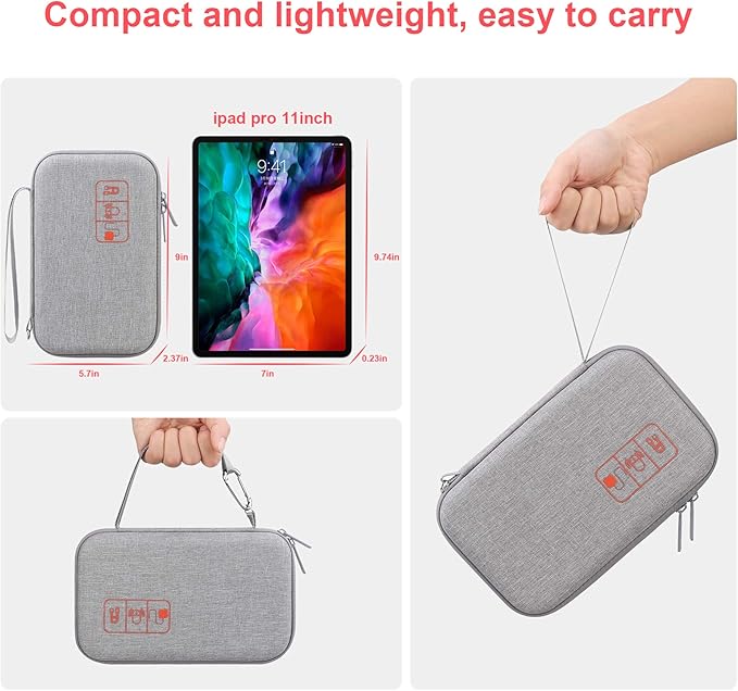Canboc Hard Electronic Organizer Travel Case Electronics Accessories Cable Gadget Wire Storage Bag Double Layer Shockproof Box for Charger, Cord, Flash Drive, Apple Pencil, Power Bank, Grey