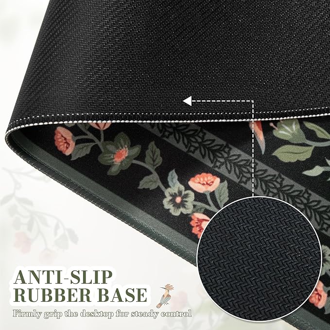iCasso Desk Mat for Keyboard and Mouse, Large Mouse Pad, Desk Pad Mat, Anti-Slip Big Mousepad with Stitched Edges for Computer Desktop(Floral)