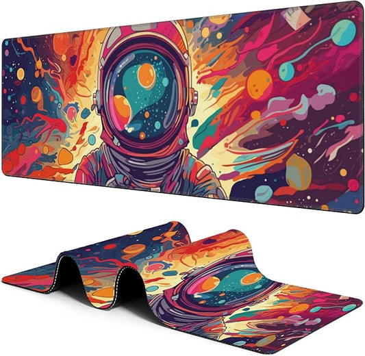 Large Mouse Pad Astronaut in The Universe Extended Gaming Mousepad Waterproof Desk Pad with Non-Slip Base and Stitched Edge Keyboard Pad 11.8 x 31.5 Inch Mouse Mat for Home Office Desk Decor