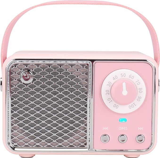 Dosmix Kawaii Room Decor, Retro Bluetooth Speaker,Wireless Bluetooth Speakers, Pink Cute Old Fashion Style for Kitchen Desk Bedroom Office Party Outdoor Vintage Accessories (Tender Pink)