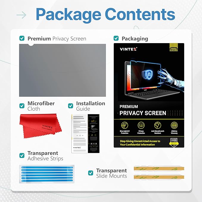 VINTEZ 14 Inch 16:10 Privacy Screen for Computer Monitor and Laptop - Anti Glare Protector Film Blue Light Filter Eye Protection - Computer Screen Privacy Shield