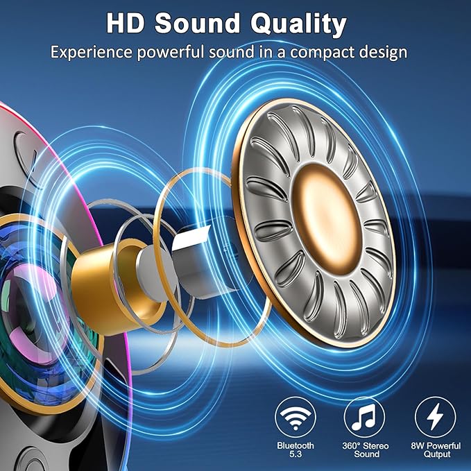 Donerton Bluetooth Shower Speaker, Portable Bluetooth 5.4 Speaker with 360°HD Stereo Sound and Robust Bass, IPX7 Waterproof Speakers, LED Light, Built in Mic for Home, Party, Outdoor Beach, Gift