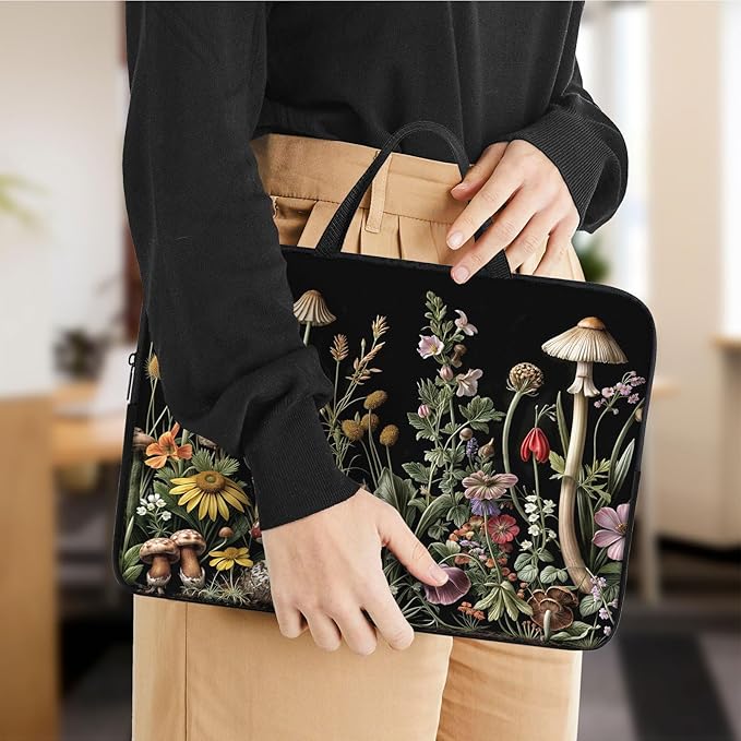 Laptop Sleeve Bag with Handle Computer Protective Soft Cover Case for 14 Inch 13 Inch Laptop,Mushroom in Weed