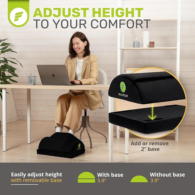 ErgoFoam Foot Rest for Under Desk at Work with Warm Feet Pocket - Chiropractor-Endorsed Foot Rest Warmer, High-Density Foam, Velvet