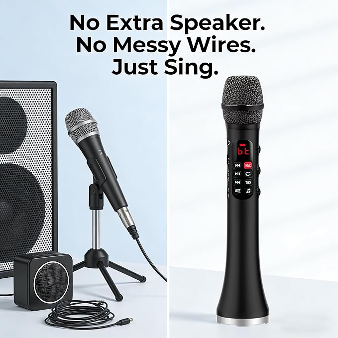 YF81 Wireless Bluetooth Microphone with 25W High Power, DSP Chip for Clear Sound, Dual Mic Connectivity for Duet Singing, One-Click Vocal Reduction for Karaoke, Portable Design with Loud Volume(Black)