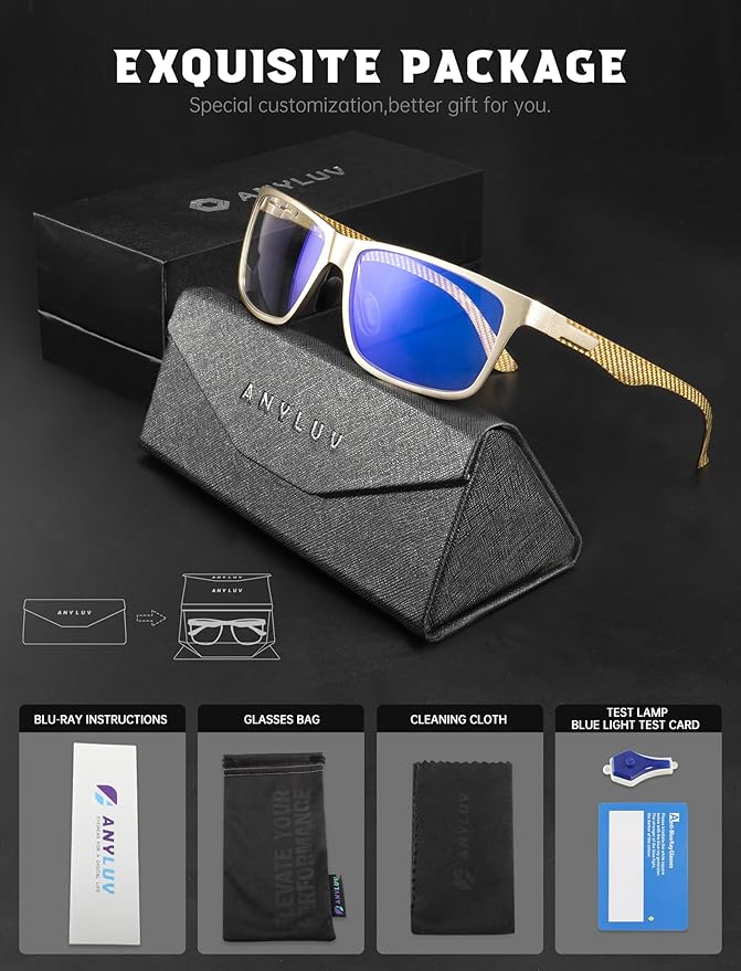 ANYLUV Carbon Fiber Reading Glasses for Men Women, Blue Light Blocking Computer Readers, Anti Glare Spring Hinge