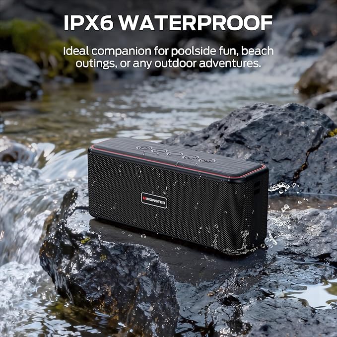 Monster Shock Plus Bluetooth Speaker, Portable Speaker with 40W Stereo Sound, 20H Playtime, Bluetooth 6.0, Support AUX, TF, Wireless Stereo Pairing, IPX6 Waterproof Speaker for Home, Outdoor, Travel