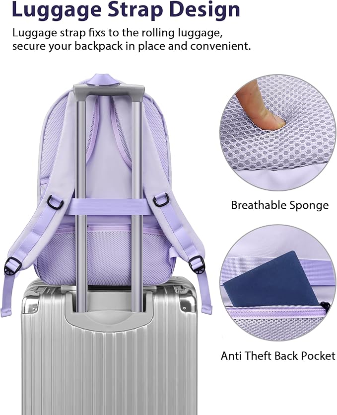 MATEIN Large 17 Inch Laptop Backpack for Women, Lightweight Travel Backpack Fits College School Essentials, Anti Theft Work Commute Nursing Computer Bag TSA Approved for Weekender Trip, Light Purple
