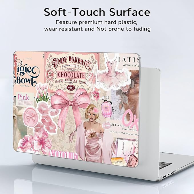 B BELK Compatible with MacBook Air 13 inch Case M5 2026-2022 M4 M3 M2 A3449 A3240 A3113 A2681, Plastic Hard Shell+Keyboard Cover+Screen Protector for MacBook Air 13.6 inch Case, Vintage Pink Collage
