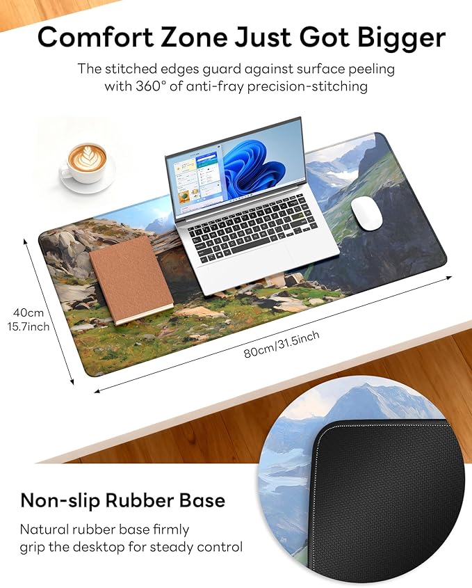 XL Gaming Mouse Pad, 31.5x15.7'' Large Desk Mat with Anti-Slip Rubber Base & Stitched Edges for Gaming, Office, Home - Oil-Painted