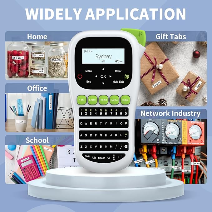 H1100 Label Maker, Labeler Machine with 4 Tapes 12mm Laminated, Backlit Handheld Labeling Maker, Portable Label Printer for Home, Waterproof Removable Freezer Food-Labels for Jars/Containers/Bottle