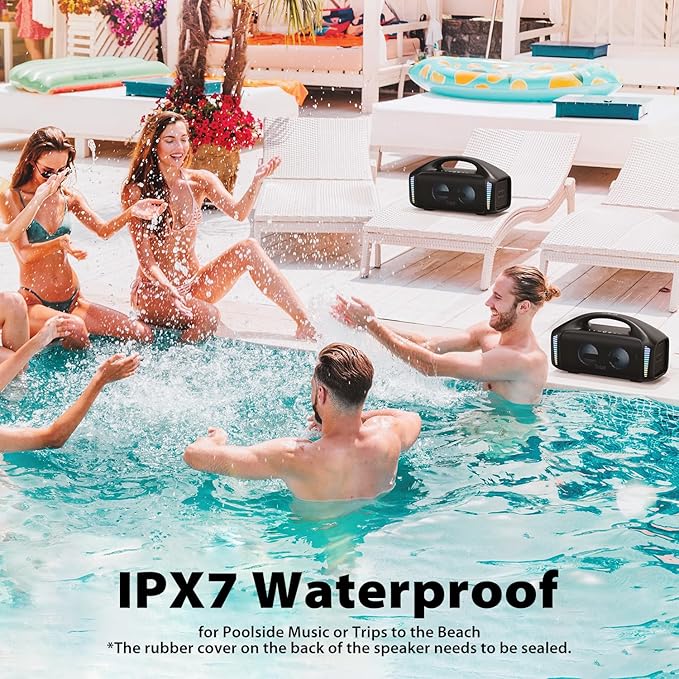 Tribit StormBox Blast Portable Bluetooth Speaker, (140W Peak) 90W Loud Stereo Sound with 30H Playtime, IPX7 Waterproof, LED Light, Wireless, XBass, BT5.3, TWS, Custom EQ, Party/Outdoor/Camping/Beach