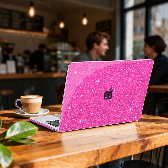 B BELK Compatible with MacBook Air 13 inch Case M5 2026 2025-2022 M4 M3 M2 A3449 A3240 A3113 A2681, Plastic Hard Shell+Keyboard Cover+Screen Protector for MacBook Air 13.6 inch Case, Sparkly Hot Pink