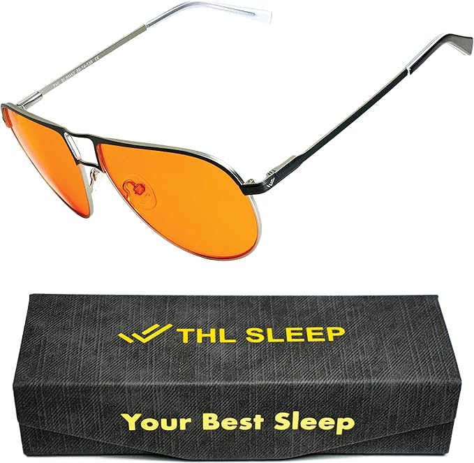 Orange Aviator Blue Light Blocking Glasses for Better Sleep - 97% Premium Metal Classic Aviators Computer Migraine Glasses for Women & Men - Amber Gaming Glasses - Blue Light Blocker Anti Eye Strain