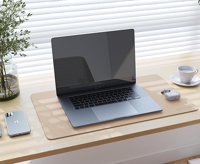 RENMTURE Double-Sided Two-Tone Faux Leather Desk mat Desktop Organization and Accessories Home and Office Large Mouse pad Game and Work (Apricot/Orange, 23.6" x 13.7")