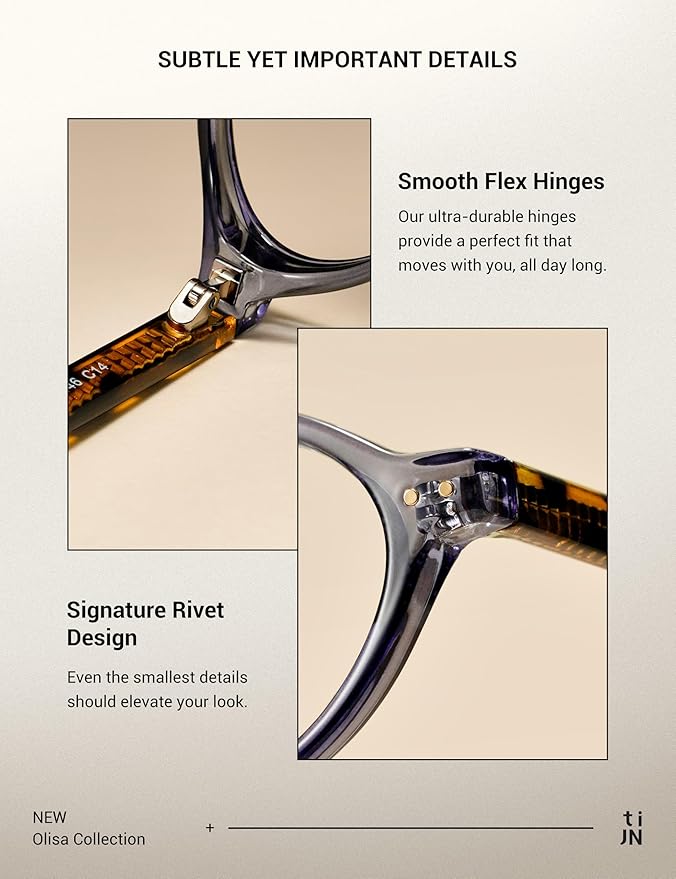 TIJN Olisa Blue Light Blocking Glasses for Women Men,Retro Oval Frame Bluelight Eyeglasses for Gaming/Computer/Screen