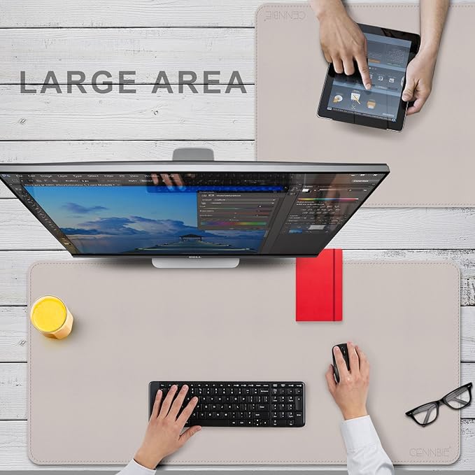 CENNBIE 39.3" x 19.6" Leather Desk mat,Desk mats on top of desks, Perfect Desk Mate for Office and Home, Rectangular, Large(Cream Color)