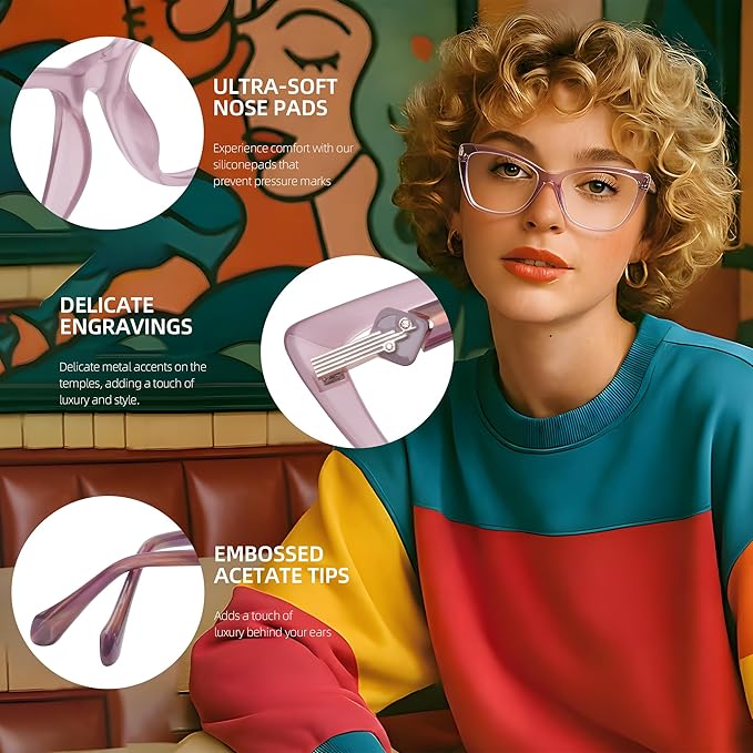 DOERAYM Blue Light Glasses for Woman: Amber Tint Reading Glasses for Night Shift Nurses & Office Workers