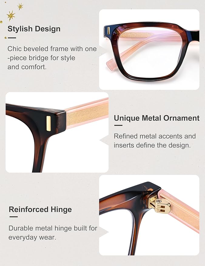 Madison Avenue Trendy Sqaure Blue Light Blocking Glasses for Women with Case, Stylish Anti Glare Glasses for Computer