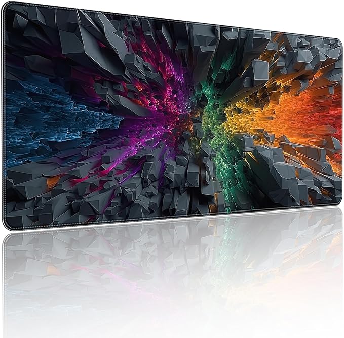 Large Gaming Mouse Pad, Colorful 3D Explosion Pattern, 35.4 x 15.7 Inches, Non-Slip Base, Waterproof, XXL Desk Mat