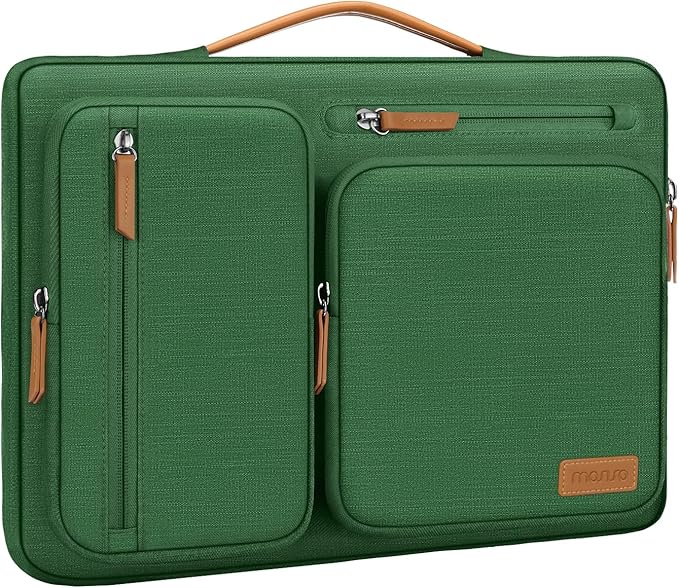 MOSISO 360 Protective Laptop Case 14 inch, 14 inch Laptop Sleeve Compatible with HP Lenovo Dell ASUS Acer, HP, Dell Latitude, Lenovo, Side Open Carrying Case with 4 Zipper Pockets&Handle, Jungle Green