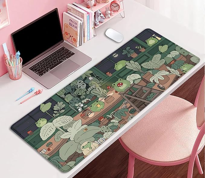 Cute Frog Desktop Mouse Pad Large,Cartoon Frog Desk Pad,Kawaii Green Desk Decor Mat,Desk Mat for Frog Desktop,Keyboard and Mouse Pad,Mouse Pad Mousepad for Computer Office Home Work(27.5X11.8 in)