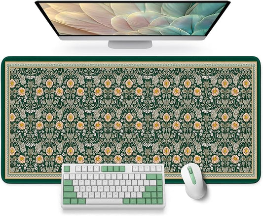 Large Mouse Pad for Desktop, Cute Desk Mat Pad Protector for Work & Gaming, Aesthetic Pretty Anti-Slip Laptop Blotter Cover for Office School Home Supplies, Soft Gold Petals, 31.5" x 11.8"