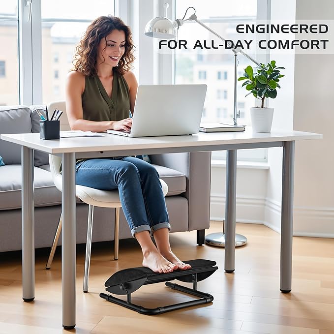 Under Desk Foot Rest – Adjustable Ergonomic Foot Rest with Steel Frame & Memory Foam Cushion, Soft Velour Finish for Superior Comfort, Designed to Improve Posture & Relieve Leg Pressure | ErgoNest™