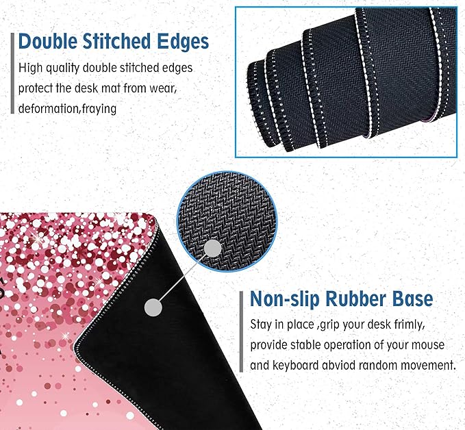 Large Pink Desk Mat Extended Mouse Pad, Cute Mousepad Desk Pad,Waterproof Durable Non-Slip Rubber Base Gaming Mousepad Desk Mat for Office/Home/Desktop,Pink Mouse Pad for Women