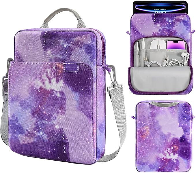MoKo 13 Inch Tablet Sleeve Bag, Fits with 13 Inch New iPad Pro M5 & Air M4/M3, iPad Pro 12.9 M2&M1,Surface Laptop Go 12.4,Tab S8+/S9+ 12.4,Handle Carrying Case with Shoulder Strap, Purple Starry Sky
