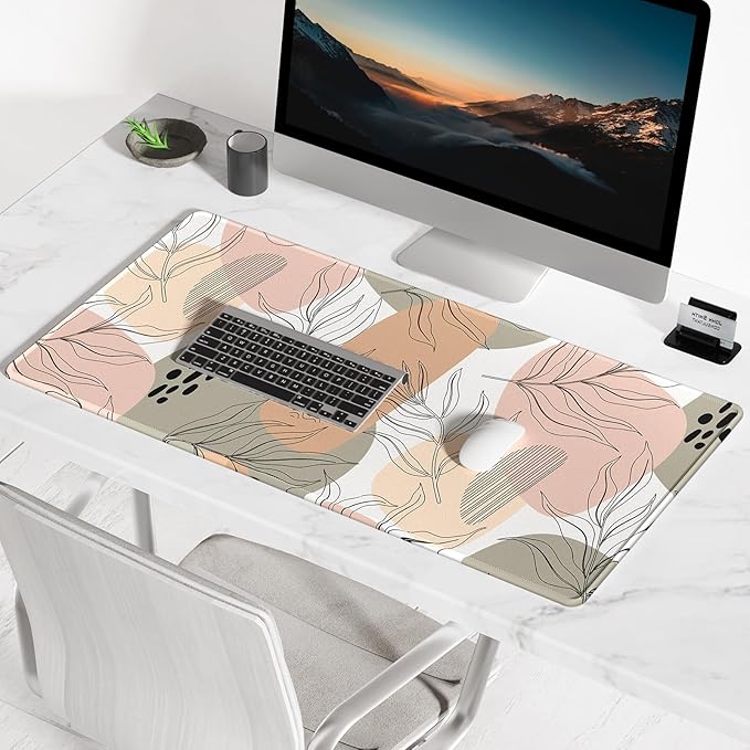 BOSOBO Large Mouse Pad, Desk Pad, XXL XL Extended Gaming Mouse Pad, Desk Mat for Office & Home, Long Keyboard Mat, Huge Mouse Pad, Desktop Full Cover 31.5 x 11.8 Inches, Modern Boho Leaves