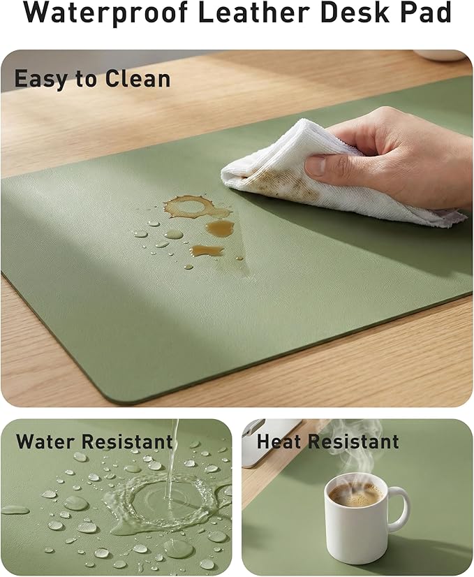 Aothia Faux Leather Desk Mat - Large Mouse Pad, Non-Slip PU Leather Blotter, Waterproof Writing Surface for Office and Home (Olive Green, 40" x 24")