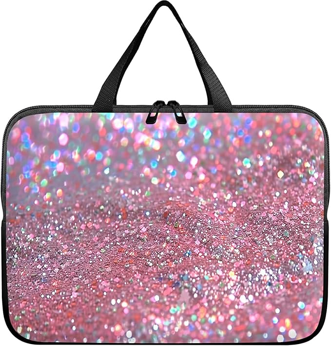 Universal Laptop Sleeve Tablet Case 12 inch, Pink Glitter Slim Carrying Case Handbag Travel Laptop Bag for Surface Pro 9 8 7/Laptop Go 2 3, MacBook Air 11/12