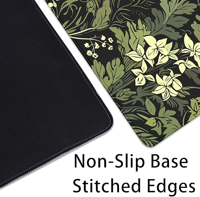 Sage Green Floral and Plant Desk Pad Mouse Pad,Large Gaming Floral Mouse Mat with Stitched Edges,Non-Slip Waterproof Rubber Base Mousepad for Office Work Home Desk Mat(27.5X11.8 in)