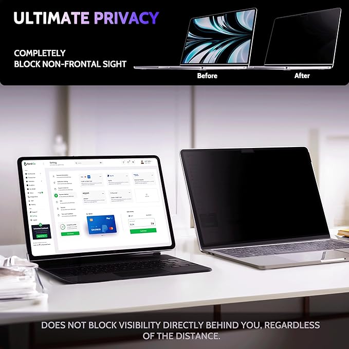 Peslv Privacy Screen for MacBook Air 13.6/13 Inch (2022-2026, M2, M3, M4, M5), MagicSuction™ Removable Anti Spy Black Protector, Glare Blue Light Filter for Mac Laptop Computer