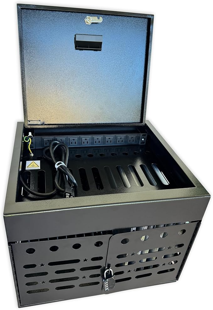 16-Device Charging Cabinet with Combination Lock – Secure Metal Laptop & Tablet Charging Station, Charging Cart with Cable Management and Charger Organization for Classroom or Office