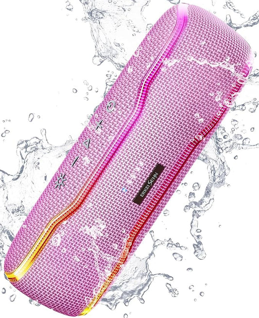 ERKEI SEHN Bluetooth Speaker, IPX7 Waterproof Wireless Speakers, Flashing Light, 25W Super Bass, 24H Playtime, Birthday Valentines Gifts for Him/Men, TWS Pairing, Beach Vacation Essentials, Pink