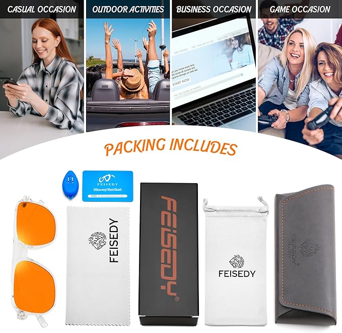 FEISEDY Amber Blue Light Glasses for Computer Gaming Orange/Yellow lens Anti Eyestrain Sleep Glasses G2835