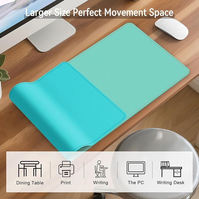 Dual Sided Leather Desk Mat - Waterproof Desk Pad - Ideal for Large Mouse Pad and Desk Mats on Top of Desks (Green, 25"*13")