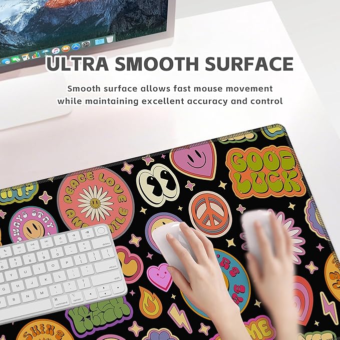 Baziabbo Desk Mat,XXL Extended Large Mouse Pad,Gaming Mousepad with Stitched Edge,Non-Slip Rubber Base Keyboard Desk Pad for Home Office Study Game (Y2-Black)
