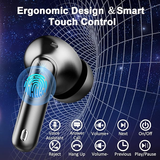 Wireless Earbuds Bluetooth Headphones Noise Cancelling, Bluetooth 5.4 Ear bud with Dynamic Drivers Stereo, 40H Playtime Sports Earphones Wireless Waterproof with LED Power Display for Laptop Pad Phone