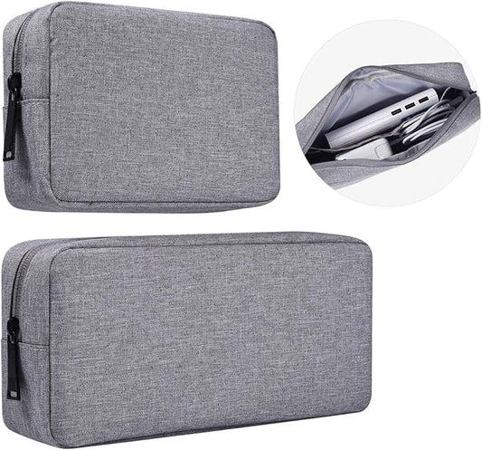 Portable Electronics Accessories Storage Bag, 2PCS Big + Small Carrying Case Travel Cable Organizer Cosmetic Bag Pouch Compatible Hard Drive, Power Bank, Mouse, Laptop Charger, Cellphone, Gray