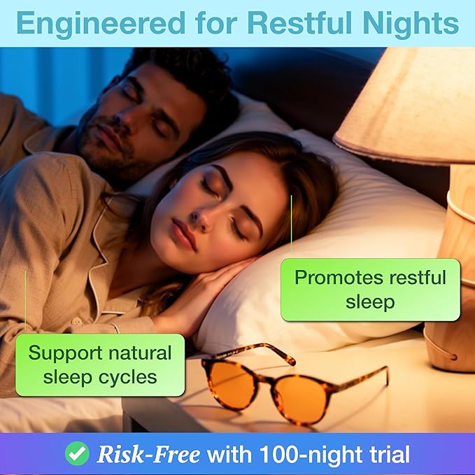 Orange Blue Light Blocking Glasses for Better Sleep - 99.5% Premium Acetate Migraine Glasses for Women & Men
