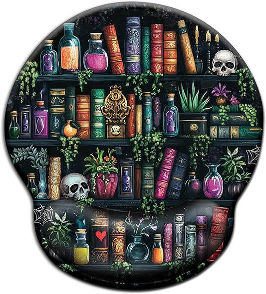 Mouse Pad with Wrist Rest, Goth Ergonomic Mouse Pads Wrist Support for Desk, Funny Skull Gothic Gaming Mousepad for Wireless Mouse Computer Work Home Desk Accessories Office Supplies Witchy Book