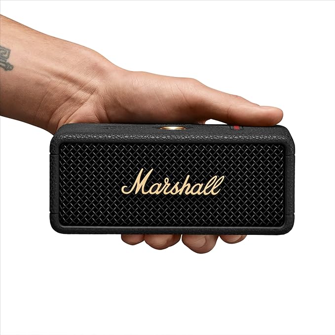 Marshall Emberton III Portable Bluetooth Speaker - Rugged Waterproof IP67 Design | Loud Stereo Sound, Deep Bass with 32+ Hr Playtime | Compact and Wireless for Travel and Outdoors - Black & Brass