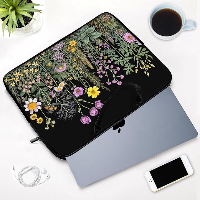 Laptop Sleeve Bag with Handle Computer Protective Soft Cover Case for 14 Inch 13 Inch Laptop,Natural Wildflowers