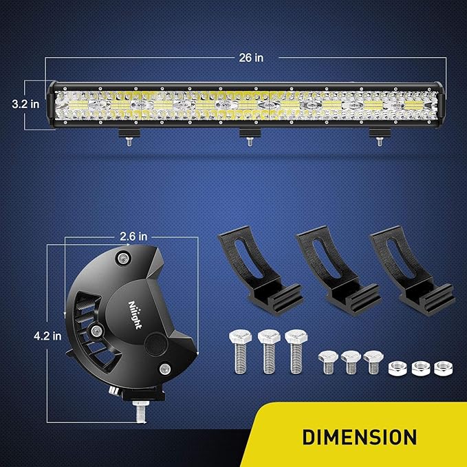 Nilight Led Light Bar 26Inch 540W Triple Row 50000LM Flood Spot Combo Off Road Driving Lights with 14AWG Heavy Duty Wiring Harness for Boat Truck Jeep UTV ATV Car, 2 Years Warranty