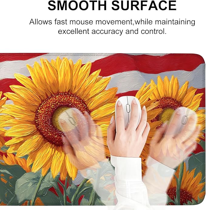 Mouse Pad, Large Anti-Slip with Stitched Edges Desk Mat Desktop Laptop Computer Desk Keyboard Mat,Table Protector Blotter Mat (Sunflower, 35.4" x 15.7")