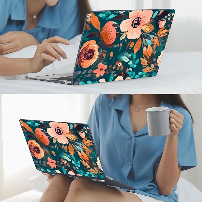 Mektron Case for MacBook Air 13 inch M1 A2337 A2179 A1932,Hard Cover 2018-2021 Air 13-inch with Touch ID, Exclusively Designed Protective Shell with Keyboard Skin+Screen Protector, Abstract Florals
