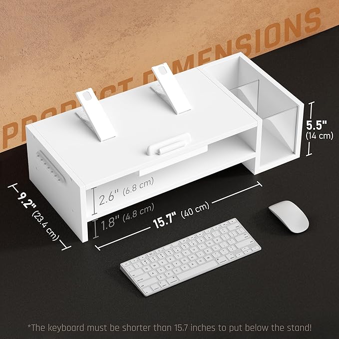 AFOOYO Adjustable Wood Laptop Stand, Ergonomic Height & Angle Computer Riser with Pen Holder – Compatible with MacBook Air/Pro, Dell, HP, Lenovo & 10-17.3" Notebooks – White